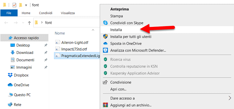 installare un font