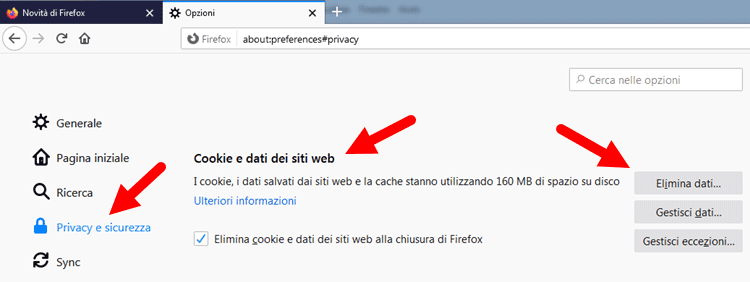 come eliminare cache mozilla firefox