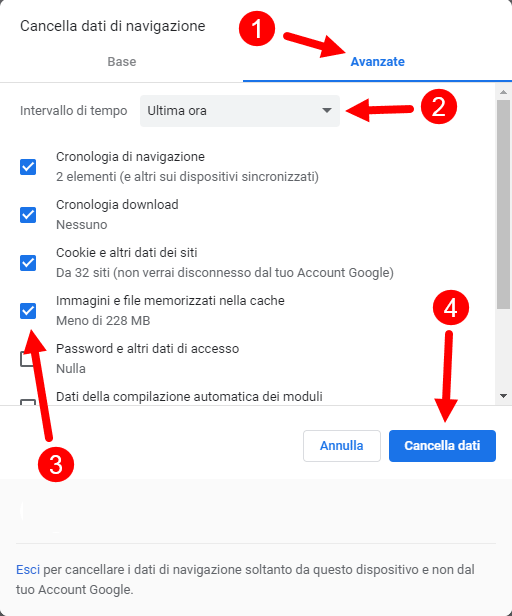 come svuotare cache google chrome
