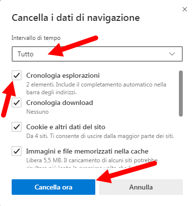 svuotare cache microsoft edge