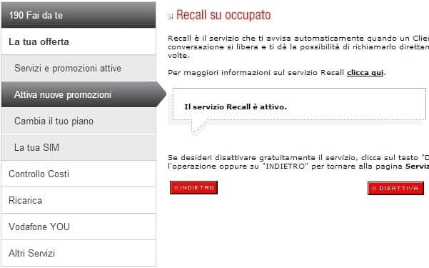 Come Disattivare Recall di Vodafone