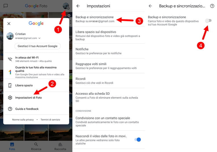 disattivare sincronizzazione google foto