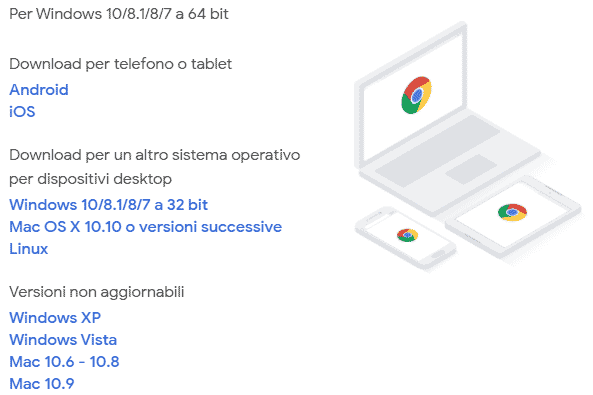 compatibilità google chrome sistema operativo