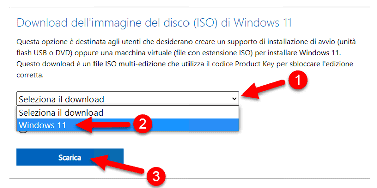 Scaricare file ISO Windows 11 in italiano