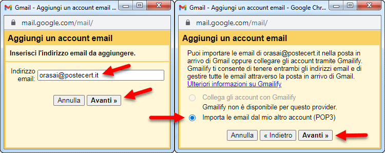 inserire indirizzo pec su gmail